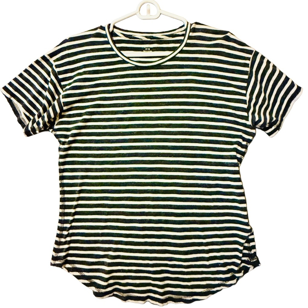 Madewell Navy and White Striped Short Sleeve Tee 100% Cotton Medium